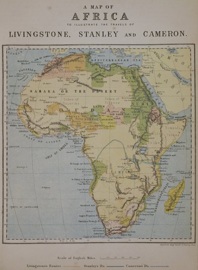 A Map of Africa to Illustrate the Travels of David Livingstone, Henry Morton Stanley and Verney Lovett Cameron by English School