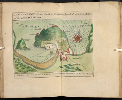 A Prospect of the Castle of St Sebastien from the South & Groundplatt of the Town and Harbor by English School