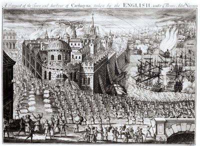 A Prospect of the Town and Harbour of Carthagena, taken by the English under the brave Admiral Vernon, 1741 by English School