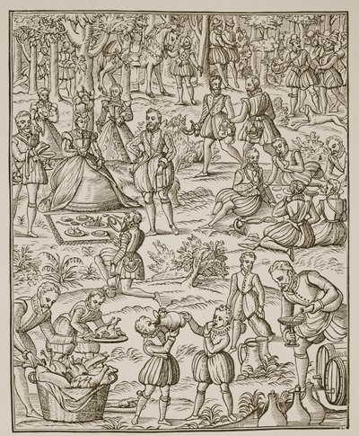 A Royal Picnic, plate from Noble Art of Venerie and Hunting by George Turberville, 1575 by English School