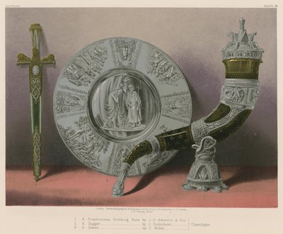 A Scandinavian Drinking Horn by J. G. Schwartz and Son, A Dagger by J. Didrichsen, A Salver by C. Moller, Copenhagen by English School