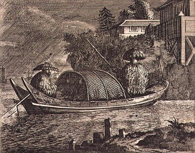 A Small Chinese River Boat in the Rain, illustration from a description of Embassies to China by English School