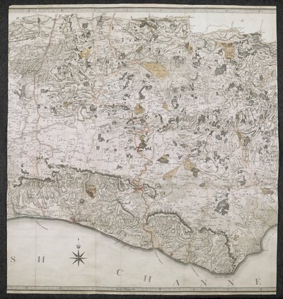 A Topographical Map of the County of Sussex, divided into Rapes, Deanries, and Hundreds. Planned from an actual Survey by a scale of one inch to a statute mile by English School