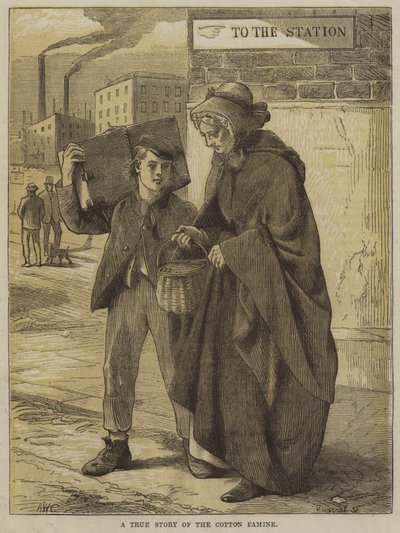 A True Story of the Cotton Famine (engraving) by English School