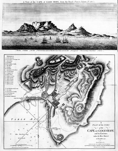 A View of the Cape of Good Hope and A Plan of the Town of the Cape of Good Hope and its Environs by English School