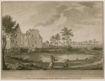 A View of the Fire Engine of Chelsea Waterworks, taken from the Roadside by English School