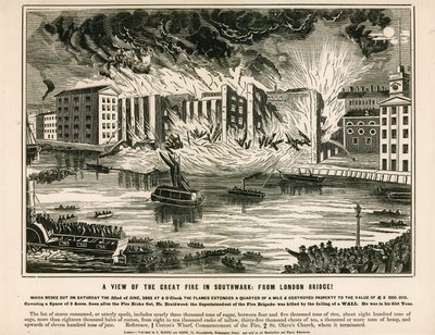A View of the Great Fire in Southwark, from London Bridge by English School