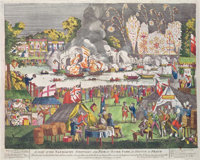 A View of the Naumachy, Fireworks and Fair in Hyde Park in Honour of Peace, published by G. Thompson, 1814 by English School
