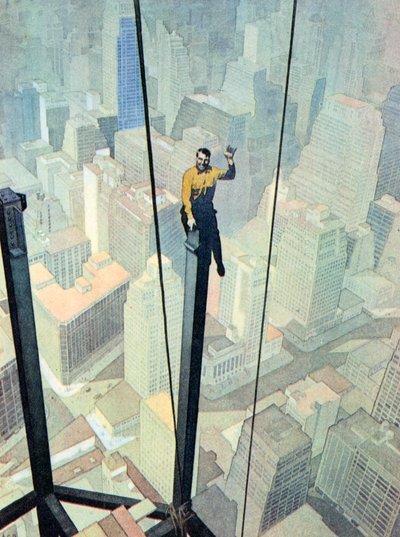 A Workman on a Dizzy Perch, High Up Above New York by English School