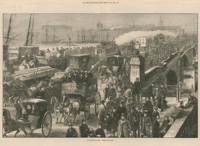 A Busy Street Scene on London Bridge by English School