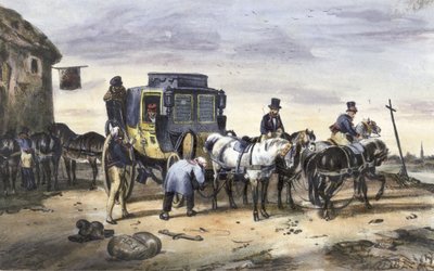 A carriage parked outside an inn by English School