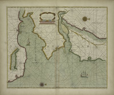 A Chart of the East Coast of Scotland from a Sea-Atlas Containing an Hydrographical Description of Most of the Sea-Coasts of the Known Parts of the World by Samuel Thornton, 1707 (hand coloured print) by English School