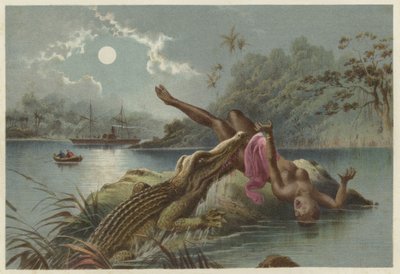 A Frightful Incident, Crocodile Attacking Native Girl by English School
