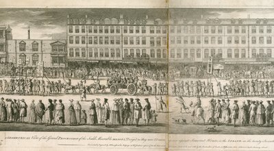 A geometrical view of the grand procession of the Scald Miserable Masons, Somerset House, London by English School