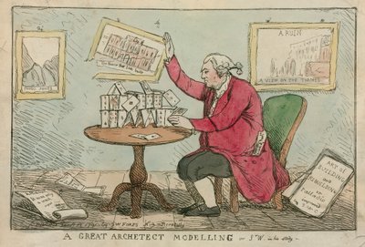 A Great Architect Modelling - Cartoon of Sir William Chambers, Architect of Somerset House by English School