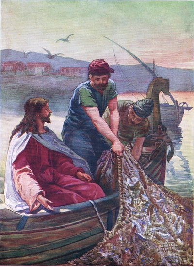 A great draught of fishes, from The Bible Picture Book published by Thomas Nelson, c.1950 by English School