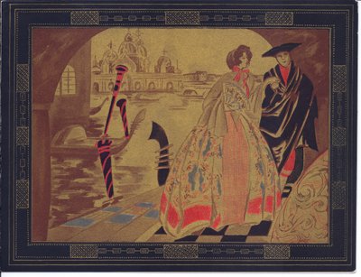 A Hand-Coloured French Pochoir Greeting Card of a Venetian Scene, c.1920 by English School