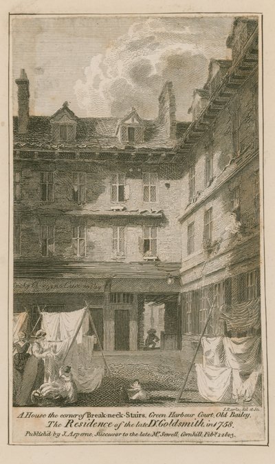 A house on the corner of Breakneck Stairs, Green Harbour Court, Old Bailey, London by English School