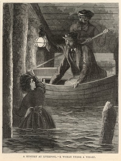 A mystery at Liverpool; A woman under a wharf by English School