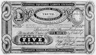 A national equitable labour exchange note, proposed by Robert Owen, 1833 by English School