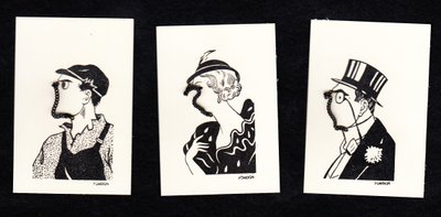 A Novelty Set of Three Cards of Faces of Two Men and a Woman, c.1920 by English School