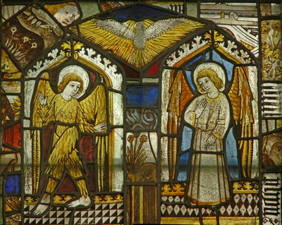 A panel in the east window depicting angels by English School
