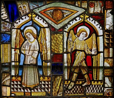 A panel in the east window depicting angels, one feathered by English School