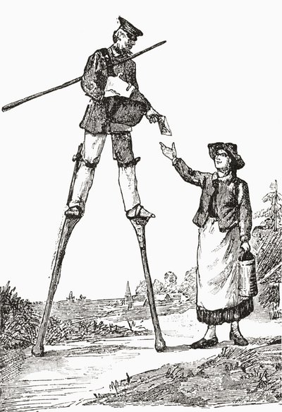 A Postman in Landes, Bordeaux, France Delivering Letters Whilst Walking on Stilts by English School