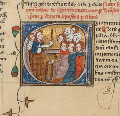 A Priest Excommunicating People by Raising a Candle, Royal MS 6 E VII, f.75v by English School
