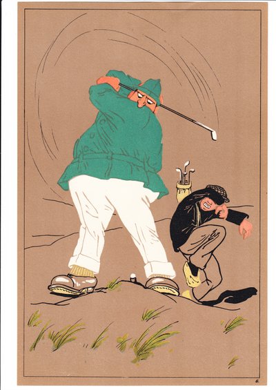 A Print of Two Golfers in Comic and Humorous Postures by English School