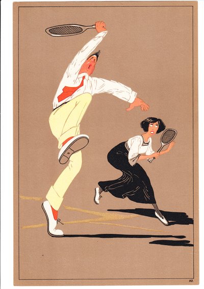 A Print of Two Tennis Players in Comic and Humorous Postures by English School