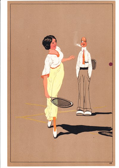Two Tennis Players in Comic and Humorous Postures by English School