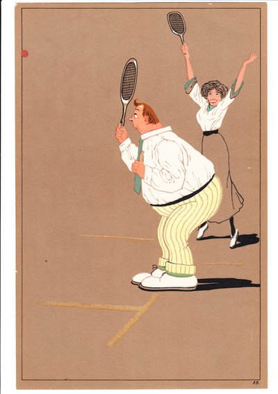 A Print of Two Tennis Players in Comic and Humorous Postures by English School