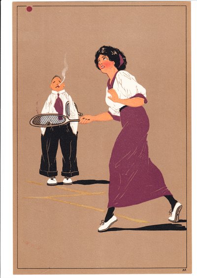 A Print of Two Tennis Players in Comic and Humorous Postures by English School