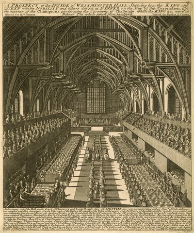 Inside of Westminster Hall Showing the King and Queen at Dinner on the Day of the Coronation by English School