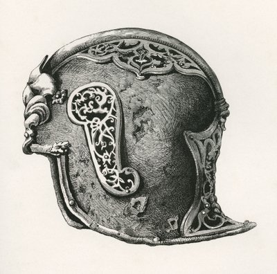 A sallet, aka salade or schaller war helmet, A.D. 1450, from The British Army: Its Origins, Progress and Equipment by English School