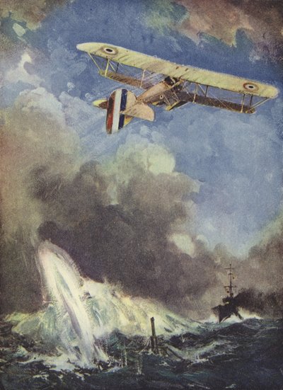 A Seaplane Bombing a Submarine by English School