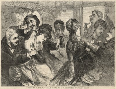 A Spree in a Railway Train Going to a Fashionable Watering-Place by English School