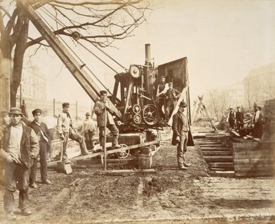 A Steam Crane in Operation During the Building of the Circle Line at Paddington, London, c.1890 by English School