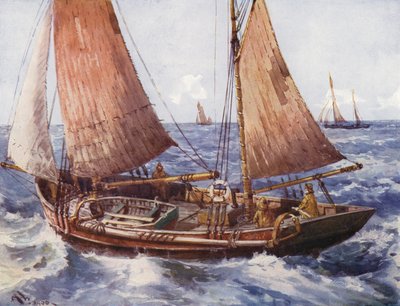 A trawler at sea by English School