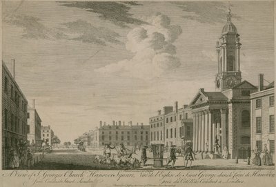 A view of St Georges Church, Hanover Square, from Conduit Street, London by English School