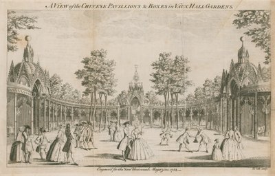 A View of the Chinese Pavilions and Boxes in Vauxhall Gardens, London by English School
