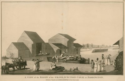 A view of the basin of the Grand Junction Canal at Paddington, London by English School