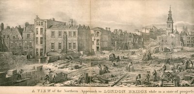 A View of the Northern Approach to London Bridge While in a State of Progress by English School