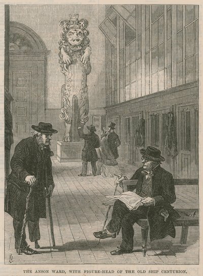 A Visit to Greenwich Hospital; The Anson Ward, with Figurehead of the Old Ship Centurion by English School