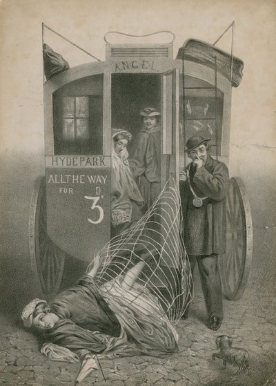 A Woman Catches Her Skirt on a Handle and Falls from a Carriage by English School