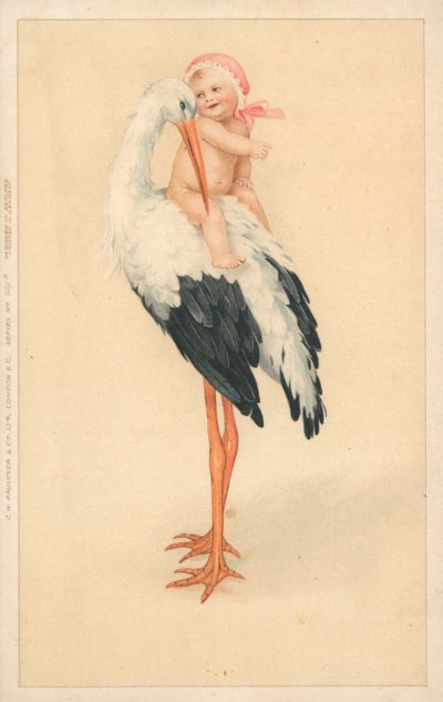 A Young Child Riding on the Back of a Stork by English School