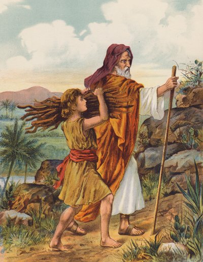 Abraham and Isaac going up Mount Moriah by English School