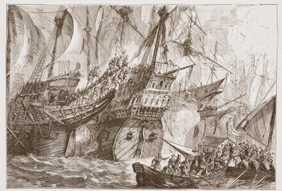 Action between the Spanish Fleet and the Ships of the Sea Beggars by English School