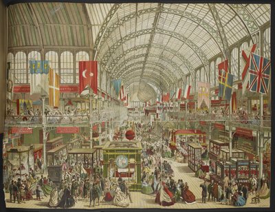 The Great Exhibition at Crystal Palace, showing the flags of various nations by English School